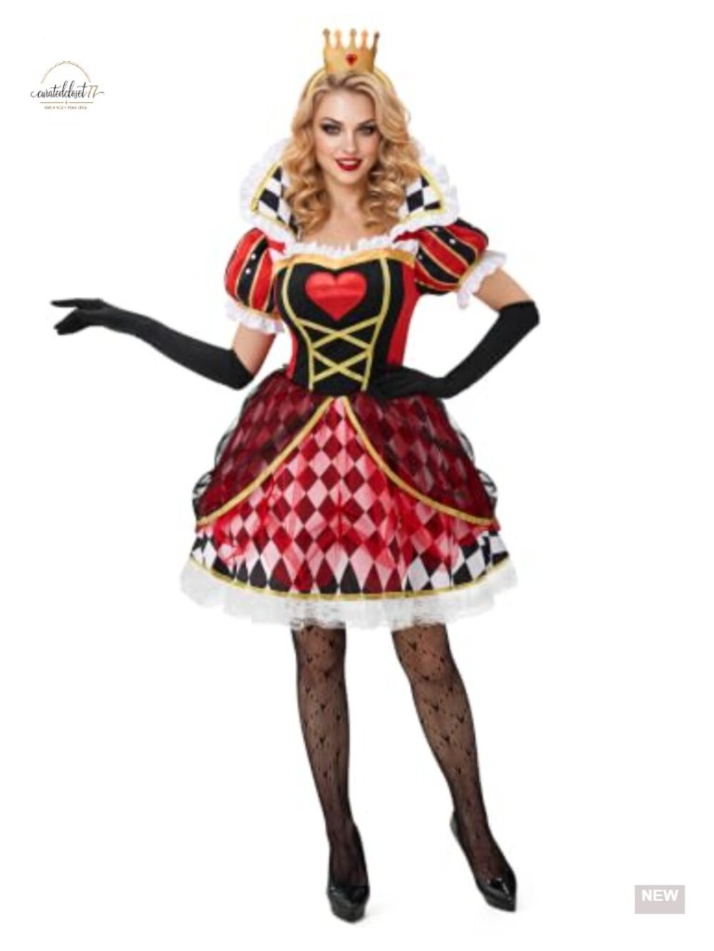 Red Heart Queen Costume Dress Women Halloween Cosplay Complete Set